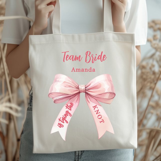Tote Bag Elle noue le nœud rose Team Mariée (Créateur téléchargé)