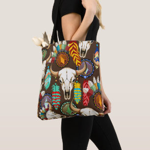 Tote Bag Emblème amérindien de crâne de bison