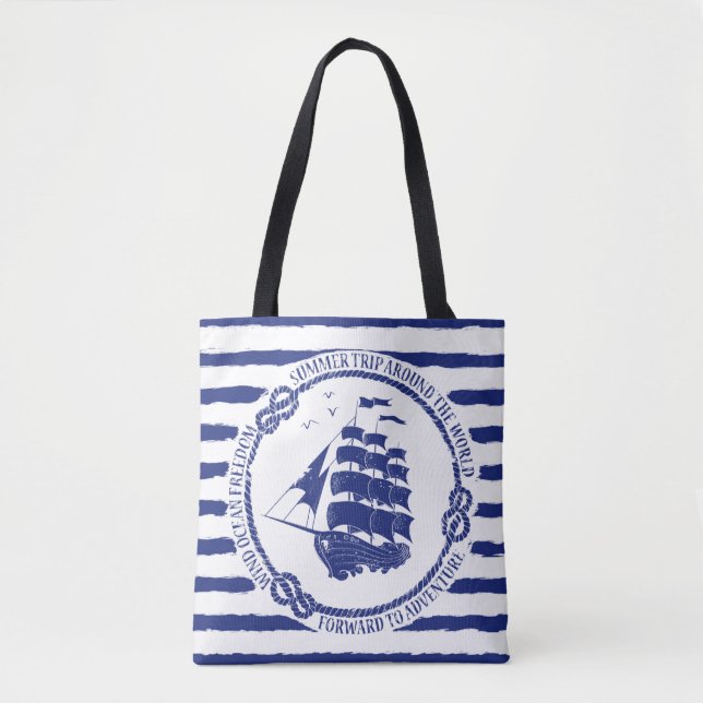 Tote Bag Emblème nautique avec le bateau de navigation (Devant)