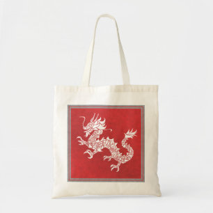 Tote Bag Emblème tribal du dragon chinois vintage rouge