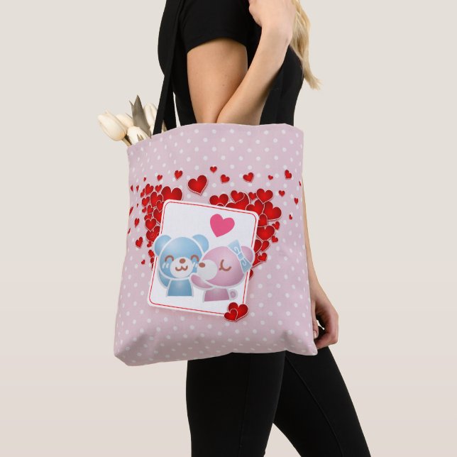 Tote Bag Embrasser les ours avec les Coeurs d'Amour Tout au (De près)