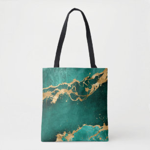 Tote Bag Emerald Green et Gold abstrait