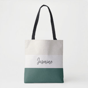 Tote Bag Emerald Green et les rayures neutres personnalisen