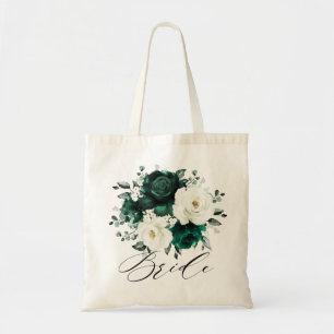 Tote Bag Emerald Green Eucalyptus Blanc Floral Mariage