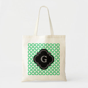 Tote Bag Emerald Green Quatrefoil marocain Monogramme noir