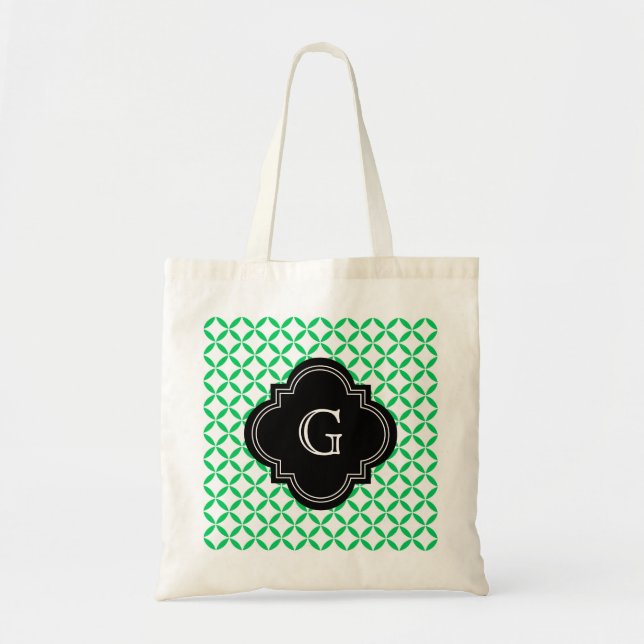 Tote Bag Emerald Green Quatrefoil marocain Monogramme noir (Devant)