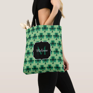 Tote Bag Emerald Green Sparkle Shamrock St Patrick Monogram