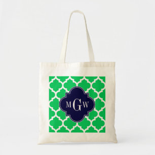 Tote Bag Emerald White Marocain #5 Marine 3 Monogramme init
