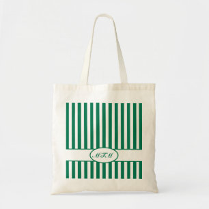 Tote Bag Émeraude à rayures automnales avec monogramme