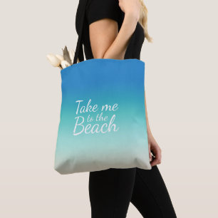 Tote Bag "Emmenez-Moi À La Plage" Moderne Bleu Ombré