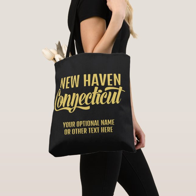 Tote Bag Emplacement personnalisé et texte Connecticut (De près)