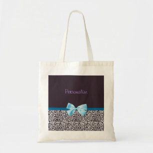 Tote Bag Empreinte de léopard à la mode et ruban bleu ave