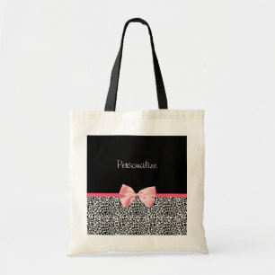 Tote Bag Empreinte de léopard à la mode et ruban rose ave