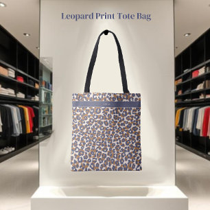 Tote Bag Empreinte de léopard-bleu Brown