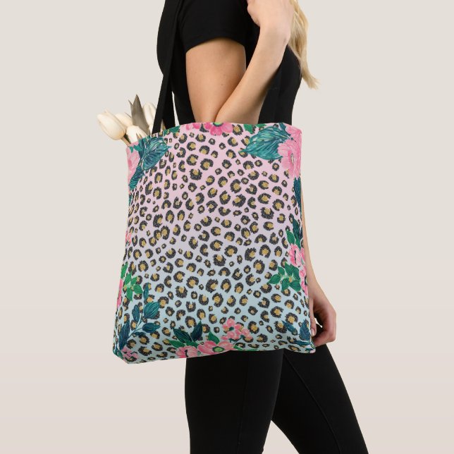 Tote Bag Empreinte de léopard de Parties scintillant floral (De près)