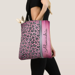 Tote Bag Empreinte de léopard Glittery sur brillant rose c