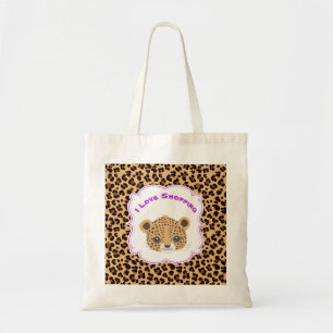 Tote Bag Empreinte de léopard "I Love Shopping"