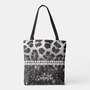 Tote Bag Empreinte de léopard Parties scintillant argent