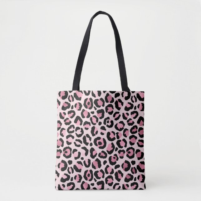 Tote Bag Empreinte de léopard rose et noir chic (Devant)