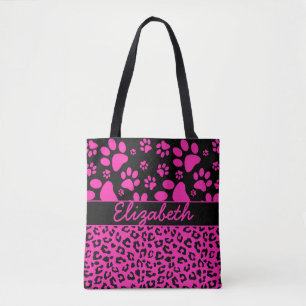 Tote Bag Empreinte de léopard rose et noir et pattes