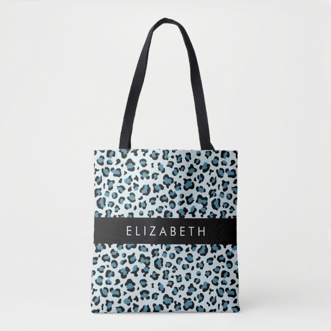 Tote Bag Empreinte de léopard, Spots, Leopard Bleu, Votre N (Devant)