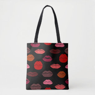 Tote Bag Empreinte de lèvres, baisers rose rouge.