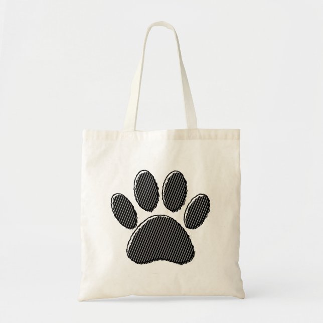 Tote Bag Empreinte de patte de chiot rayé noir et blanc (Devant)