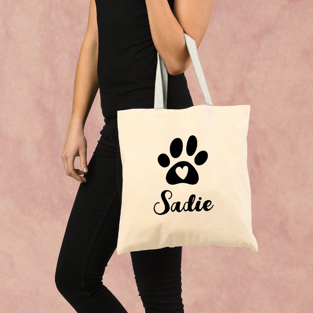 Tote Bag Empreinte de patte élégant avec Coeur et Nom perso (Créateur téléchargé)