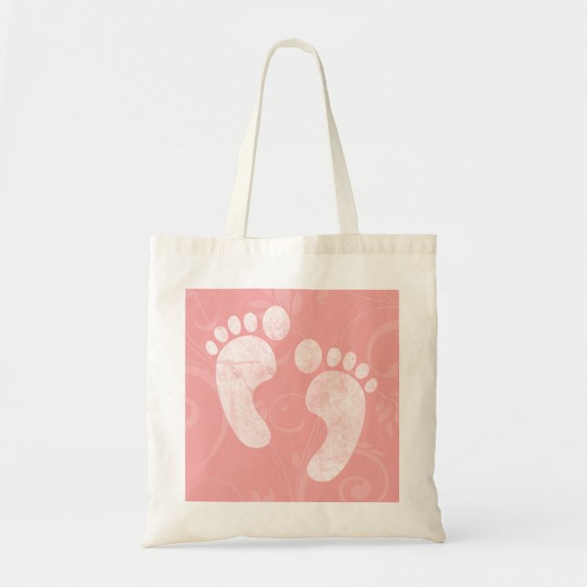 Tote Bag Empreintes de pas roses/blanches de bébé (Devant)