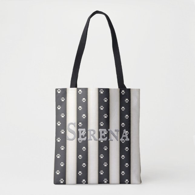 Tote Bag Empreintes de pattes de chats Blancs et Noirs Pers (Devant)