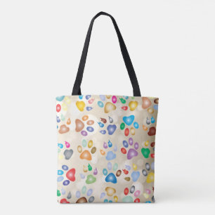Tote Bag Empreintes de pattes de chien colorées adorables, 