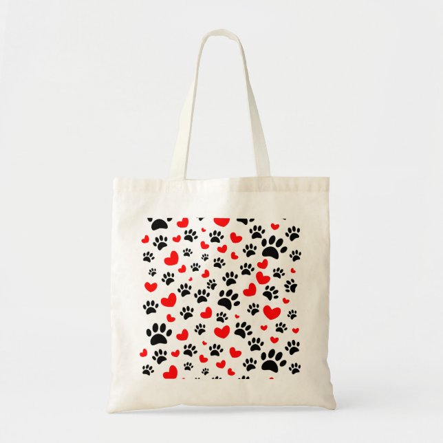 Tote Bag Empreintes de pattes De Chiens Random Et Coeurs Ro (Devant)