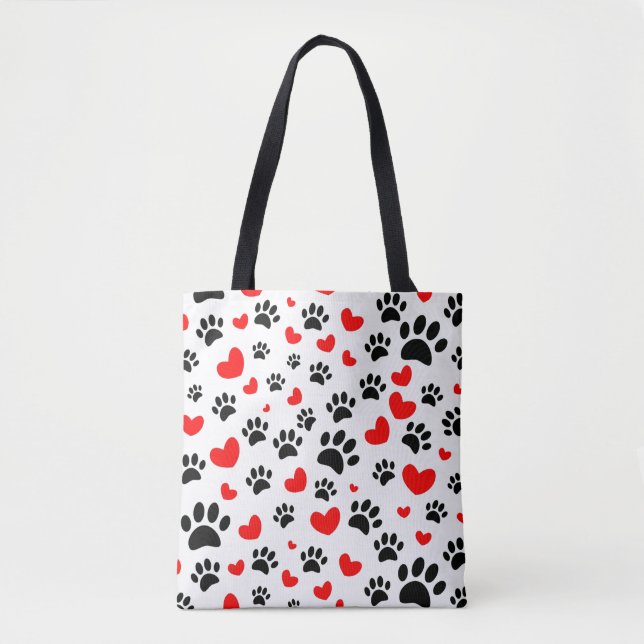 Tote Bag Empreintes de pattes De Chiens Random Et Coeurs Ro (Devant)