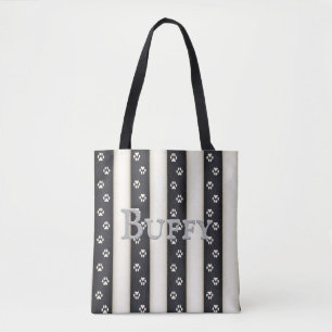 Tote Bag Empreintes de pattes de chiens sur bandes noir et 