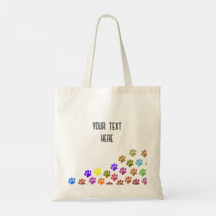 Tote Bag Empreintes de pattes De Chiot Colorés Avec Texte P