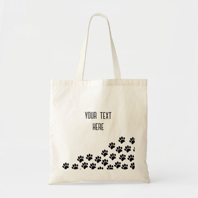 Tote Bag Empreintes de pattes de chiot noir avec texte pers (Devant)