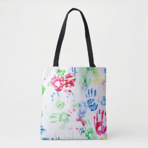 Tote Bag empreintes peintes à la main sur blanc