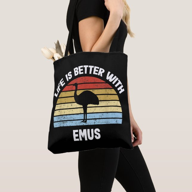 Tote Bag Ému avec le texte allemand La vie est meilleure (De près)