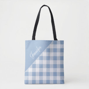 Tote Bag En vichy de chèque bleu moderne personnalisé