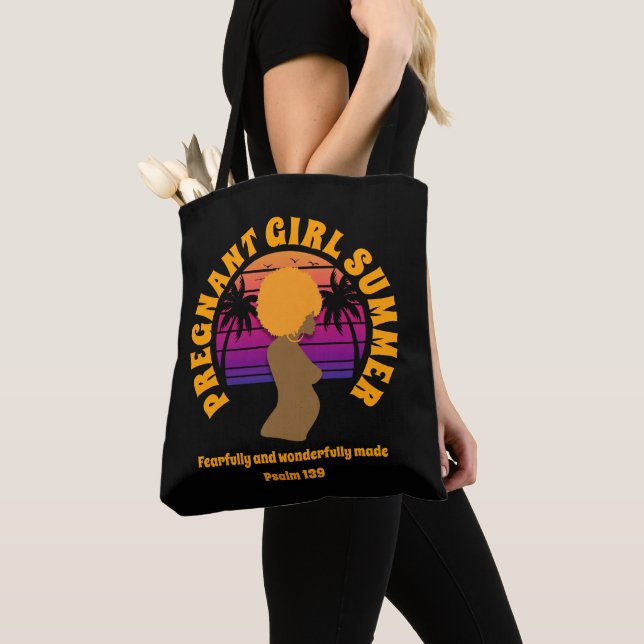 Tote Bag ENCEINTE FILLE ÉTÉ Texte chrétien personnalisé (De près)