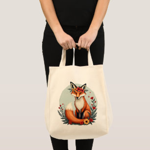Tote Bag Enchanter Floral Fox Woodland Folk Art