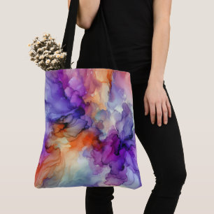 Tote Bag Encre d'alcool orange et violet Abstraite