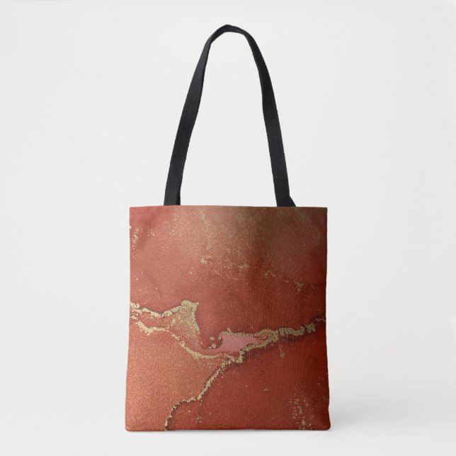 Tote Bag Encre d'alcool rouge et or Liquide Art Abstrait (Devant)