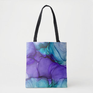Tote Bag Encre d'alcool violette et Turquoise Art Abstrait 
