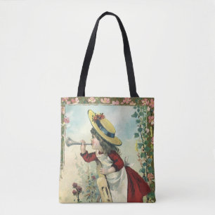 Tote Bag Enfant victorienne vintage, fille soufflant dans u