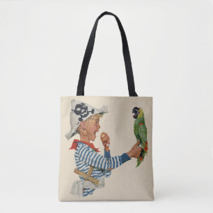Tote Bag Enfant Vintage, Garçon Jouant avec un Perroquet Pi
