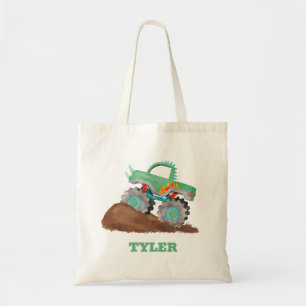 Tote Bag Enfants Aquarelle Vert Monster Stunt Truck