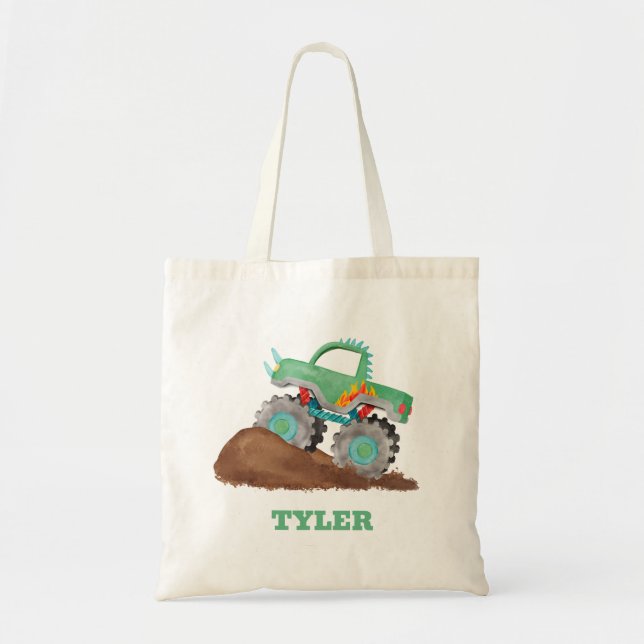 Tote Bag Enfants Aquarelle Vert Monster Stunt Truck (Devant)