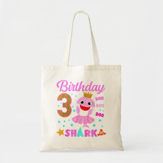 Tote Bag Enfants d'anniversaire Enfants requin 3e fille 3 a