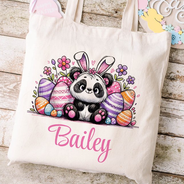 Tote Bag Enfants de Pâques Nom Filles Bunny Panda Ours (Panda Girls Easter Tote)